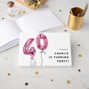 Libro De Visitas Cumpleaños 40 Minimalista Rosa Globo 40