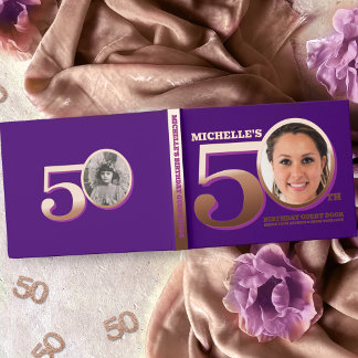 Libro De Visitas cumpleaños 50 dos fotos rosa púrpura dorado