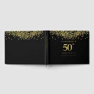 Libro De Visitas Cumpleaños 50 personalizado elegante negro dorado