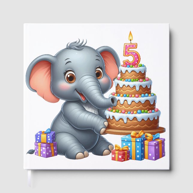 Libro De Visitas Cumpleaños 5 de Elefante Adorable (Anverso)