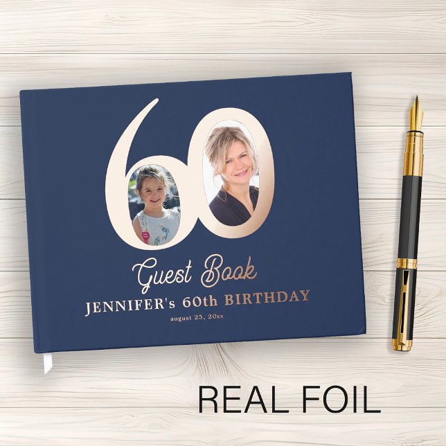 Libro De Visitas Cumpleaños 60 moderno elegante foto rosa azul dora (Subido por el creador)