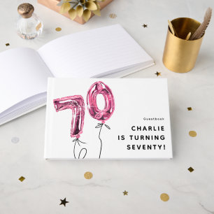 Libro De Visitas Cumpleaños 70 Minimalista Rosa Globo 70