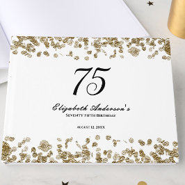 Libro De Visitas Cumpleaños 75 Elegante Minimalista Negro y Dorado