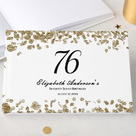 Libro De Visitas Cumpleaños 76 Elegante Minimalista Negro y Dorado