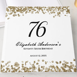 Libro De Visitas Cumpleaños 76 Elegante Minimalista Negro y Dorado