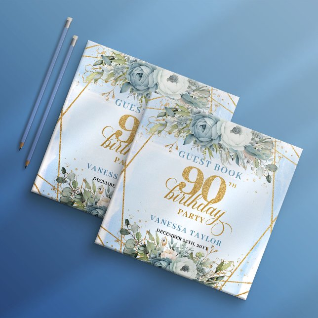 Libro De Visitas Cumpleaños 90 Rustico Eucalipto Verde Polvo Azul 9 (Rustic Eucalyptus Greenery Dusty Blue 90th Birthday Guest Book

)