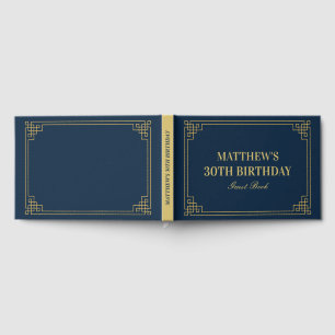 Libro De Visitas Cumpleaños Chic Navy y Gold Gatsby Art Deco Frame