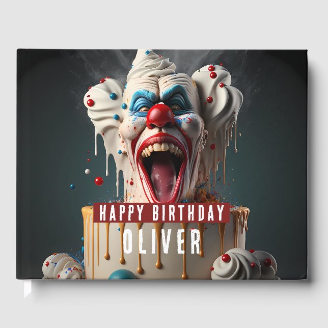 Libro De Visitas Cumpleaños con tema de payaso espeluznante (Anverso)