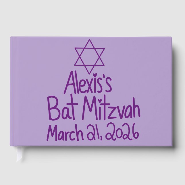 Libro De Visitas Cumpleaños de Bat Mitzvah Morado Personalizado  (Anverso)
