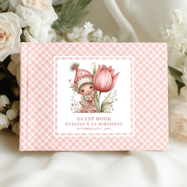 Libro De Visitas Cumpleaños de Hada Niña 1er Cumpleaños Rubor Flora (Fairy Girl 1st Birthday Blush Floral Pink Guestbook)