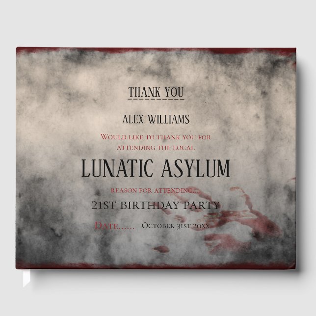 Libro De Visitas Cumpleaños de Halloween, Día del Asilo Lunático (Anverso)