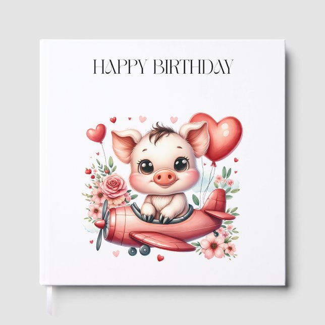 Libro De Visitas Cumpleaños de piloto cerdo (Anverso)