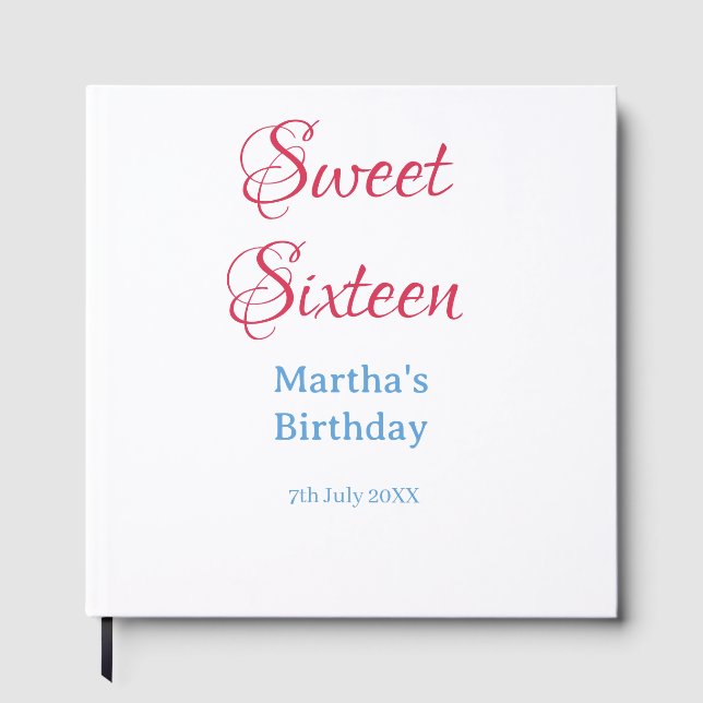 Libro De Visitas Cumpleaños dieciséis rosa nombre fecha caligrafía  (Anverso)