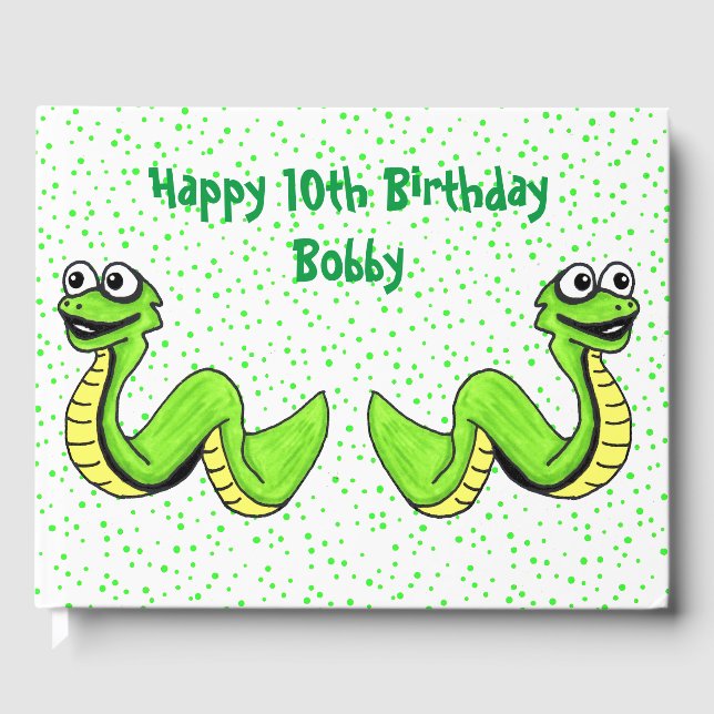 Libro De Visitas Cumpleaños Feliz Brillante Green Snakes Dots (Anverso)