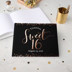 Libro De Visitas Cumpleaños Negro Dulces 16 Glam Rosado Real Dorado