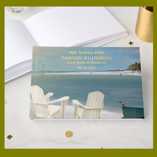 Libro De Visitas Cumpleaños Party Ocean Beach Chairs Real Relieve m (Subido por el creador)