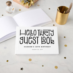 Libro De Visitas Cumpleaños treinta tipografía divertida 'Hola trei