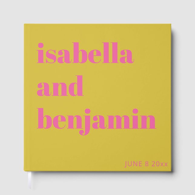 Libro De Visitas Custom Bold Names Modern Chartreuse Pink Wedding (Anverso)