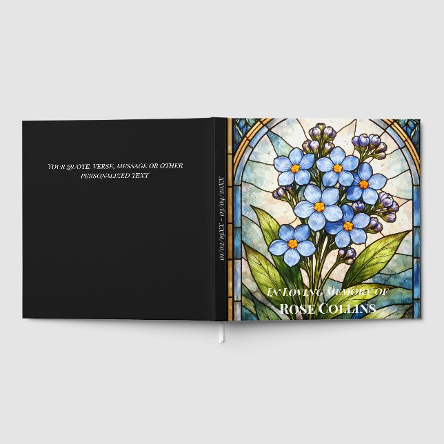 Libro De Visitas Custom Memorial Forget Me Not Stain Glass Funeral (Lleno)