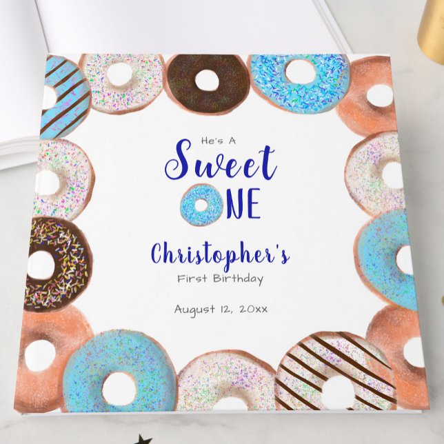 Libro De Visitas Custom Sweet One Donut First Birthday Blue (Subido por el creador)
