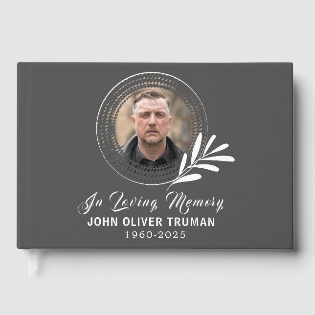 Libro De Visitas Custom Text Photo Memorial Funeral Leaves (Anverso)