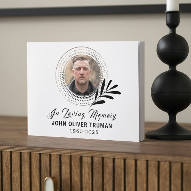 Libro De Visitas Custom Text Photo Memorial Funeral Leaves (celebration of life guest books for memorial service forever in our hearts minimalist sympathy)