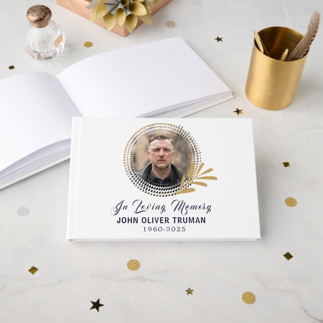 Libro De Visitas Custom Text Photo Memorial Funeral Leaves (Anverso Abierto)