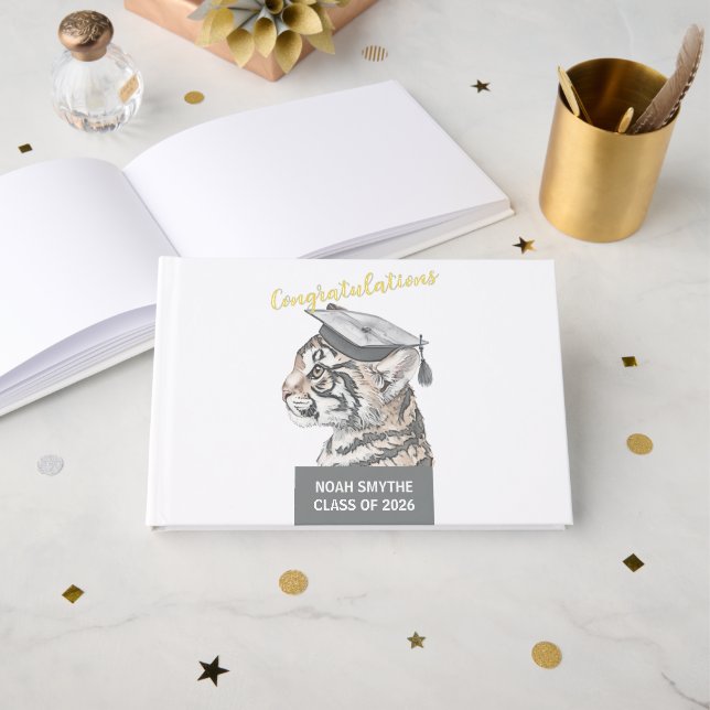 Libro De Visitas Custom Tiger Graduation Foil Guestbook (Anverso Abierto)