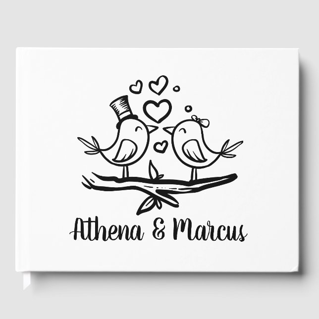 Libro De Visitas Cute Birds Lovebird Boda Blanco Negro (Anverso)