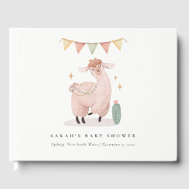 Libro De Visitas Cute Blue Plaid Cactus Boho Llama Baby Shower