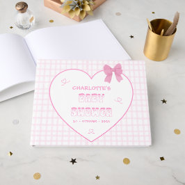 Libro De Visitas Cute Bow Pastel Pink Gingham Baby Shower