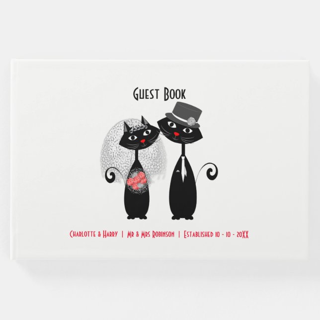 Libro De Visitas Cute Bride | Gatos Bodas Groom Personalizados (Anverso)