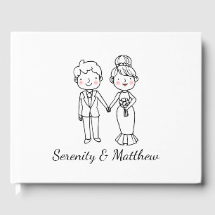 Libro De Visitas Cute Bride Groom Whimsical Black White Boda