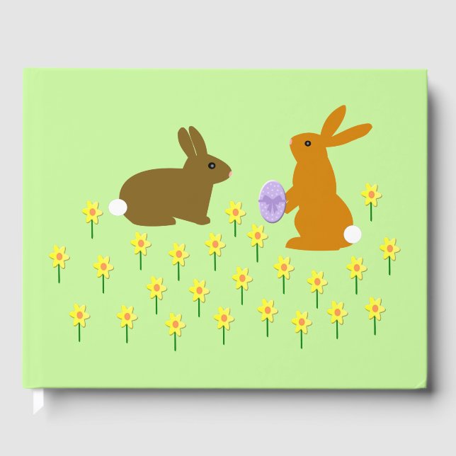 Libro De Visitas Cute conejitos de Pascua y Daffodils (Anverso)