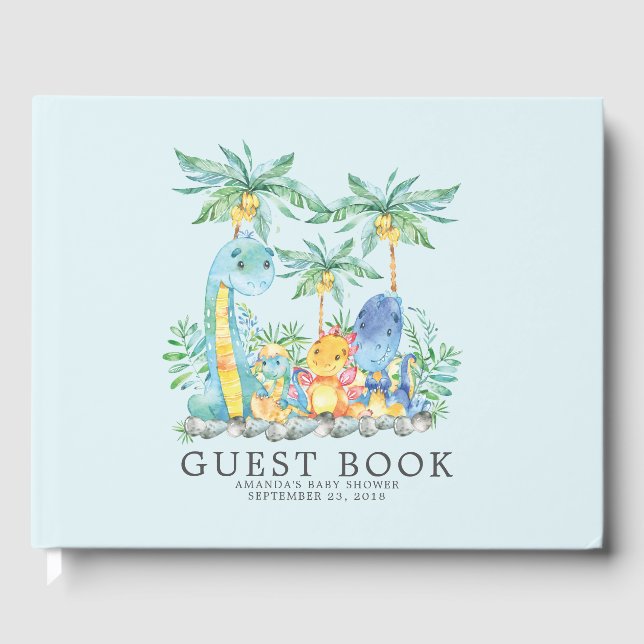 Libro De Visitas Cute Dinosaurs Baby Shower Guest Book (Anverso)