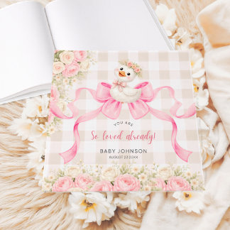 Libro De Visitas Cute Duckling Pink Gingham So Loved Baby Shower