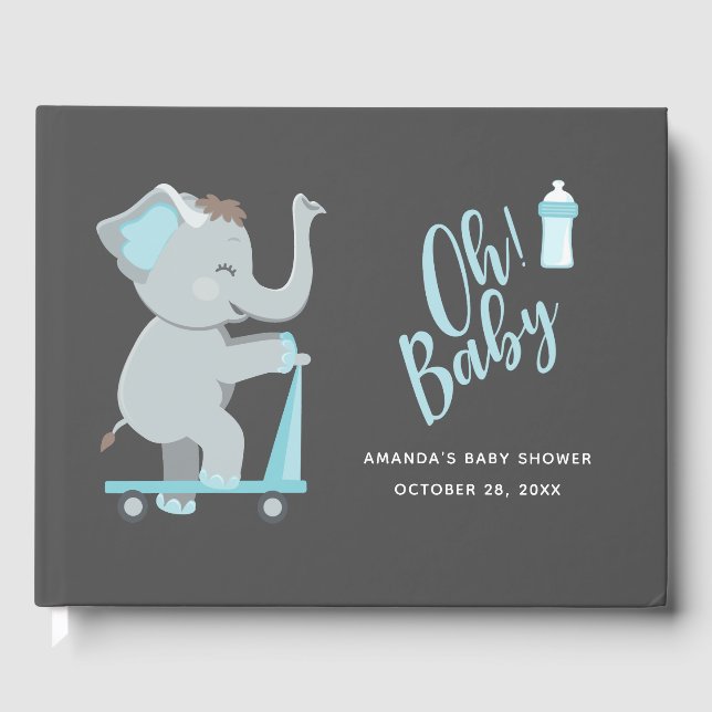 Libro De Visitas Cute Elephant Boy Baby Shower (Anverso)