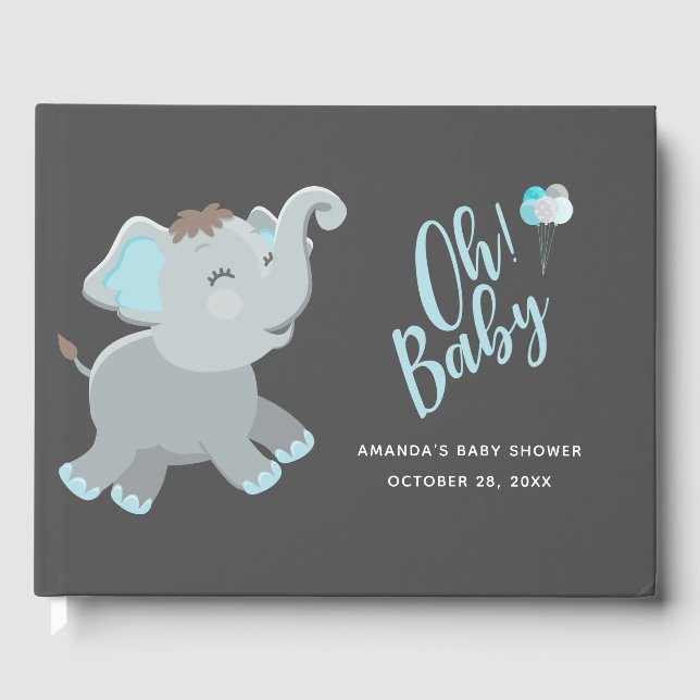 Libro De Visitas Cute Elephant Boy Baby Shower (Anverso)