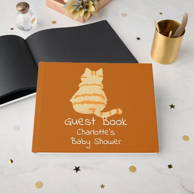 Libro De Visitas Cute Fat Orange Cat Baby Shower (Anverso Abierto)