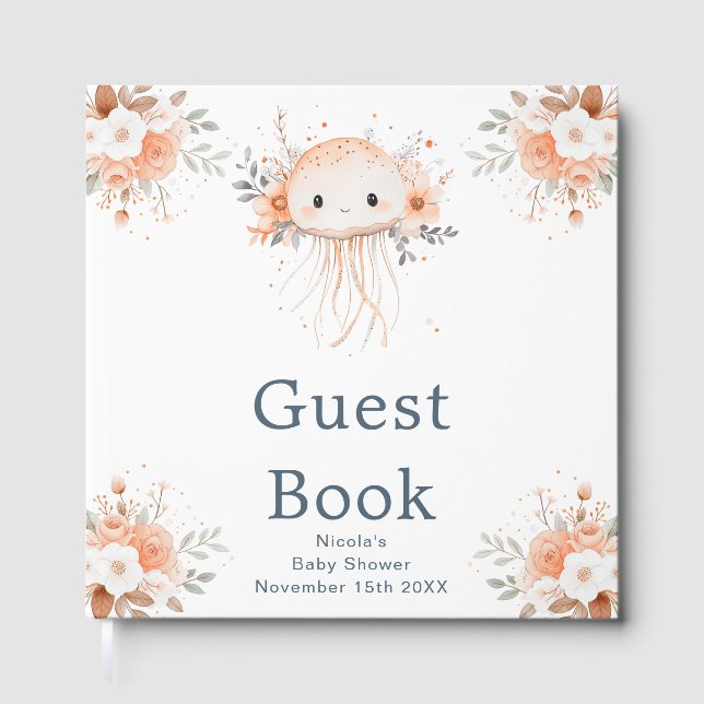 Libro De Visitas Cute Floral Jellyfish Baby Shower (Anverso)