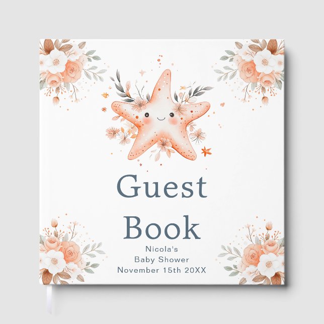 Libro De Visitas Cute Floral Starfish Baby Shower (Anverso)