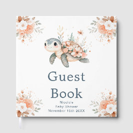 Libro De Visitas Cute Floral Turtle Baby Shower