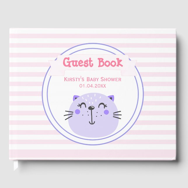 Libro De Visitas Cute Gato Púrpura | BABY SHOWER (Anverso)
