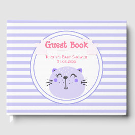 Libro De Visitas Cute Gato Púrpura | Lilac Striped Baby Shower