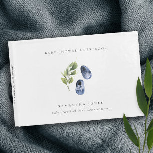 Libro De Visitas Cute Green Ink Blue Boy Shoes Foliage Baby Shower