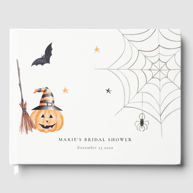 Libro De Visitas Cute Halloween Pumpkin Telaraña Despedida de solte (Anverso)