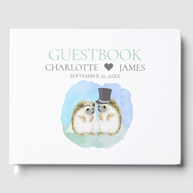 Libro De Visitas Cute Hedgehog Bride Groom Pareja Boda (Anverso)