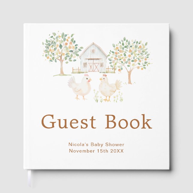 Libro De Visitas Cute Hens Farm Barn Baby Shower Guest Book (Anverso)