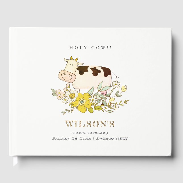 Libro De Visitas Cute Holy Cow Farm Floral Kids Cualquier Edad Cump (Anverso)