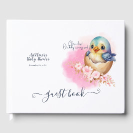Libro De Visitas Cute Kawaii Egg Bird Elegant Floral Baby Shower